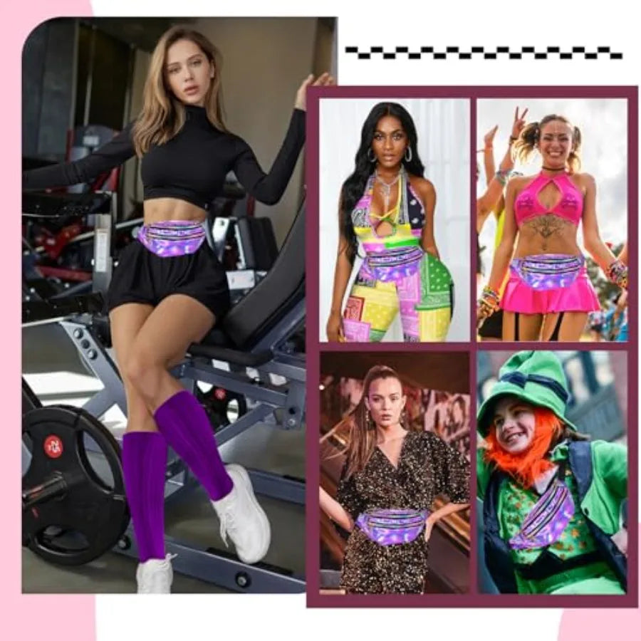 Holographic Fanny Packs for Women Men Cross Body Slouch Socks Belt Bag Scrunch Socks 80s 90s Accessories