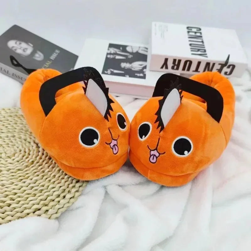 Anime Chainsaw Man Pochita House Slipper Winter Shoe Woman Warm Fuzzy Furry Cartoon Plush Grip Female Cute Home Slipper