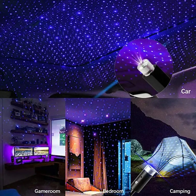 Car Romantic LED Starry Sky Night Light 5V USB Powered Galaxy Star Projector Lamp for Car Roof Room Ceiling Decor Plug a