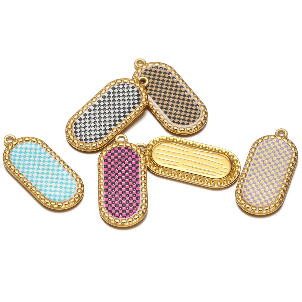 4pcs Stainless Steel Gold Oval Plaid Charms Pendant for DIY Women Necklace Jewelry Findings Bracelets Earrings Making Su