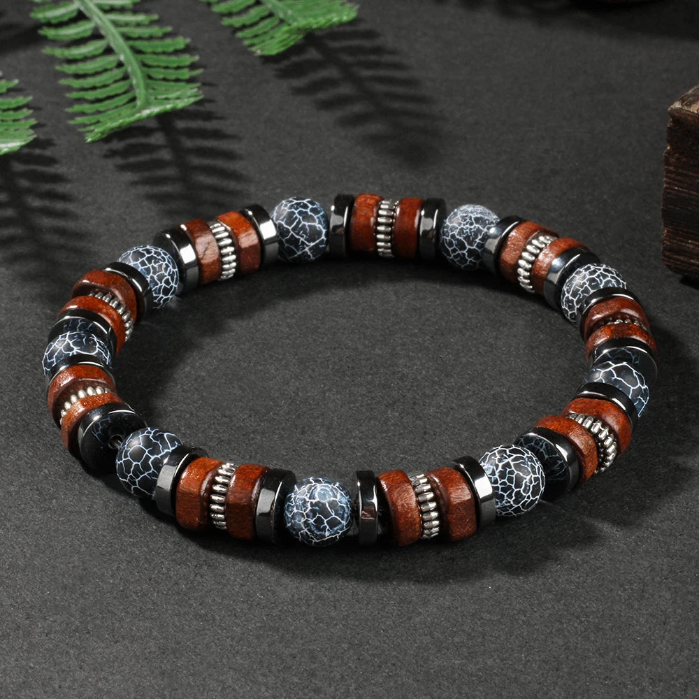 Weathered agate bracelet men natural stone wood outfit sporty vintage jewelry scene fashion accessories