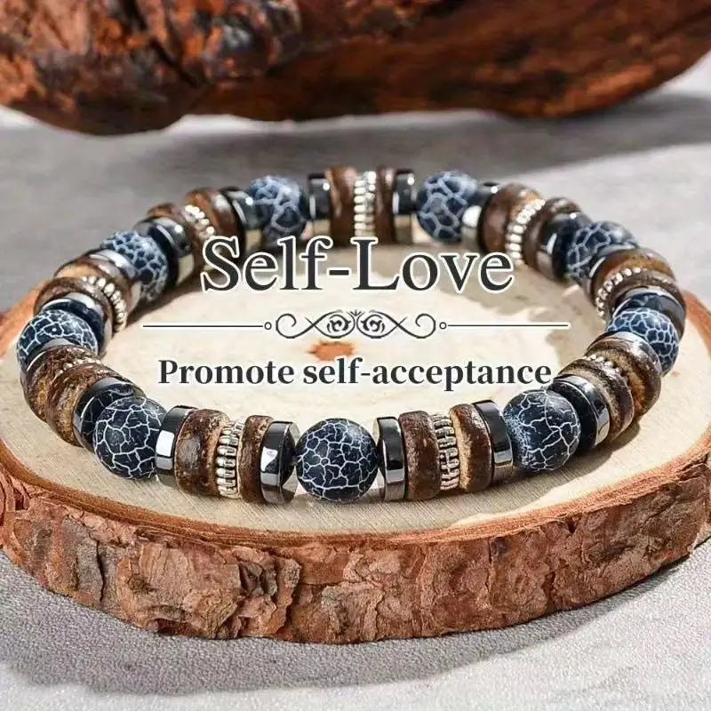 Weathered agate bracelet men natural stone wood outfit sporty vintage jewelry scene fashion accessories