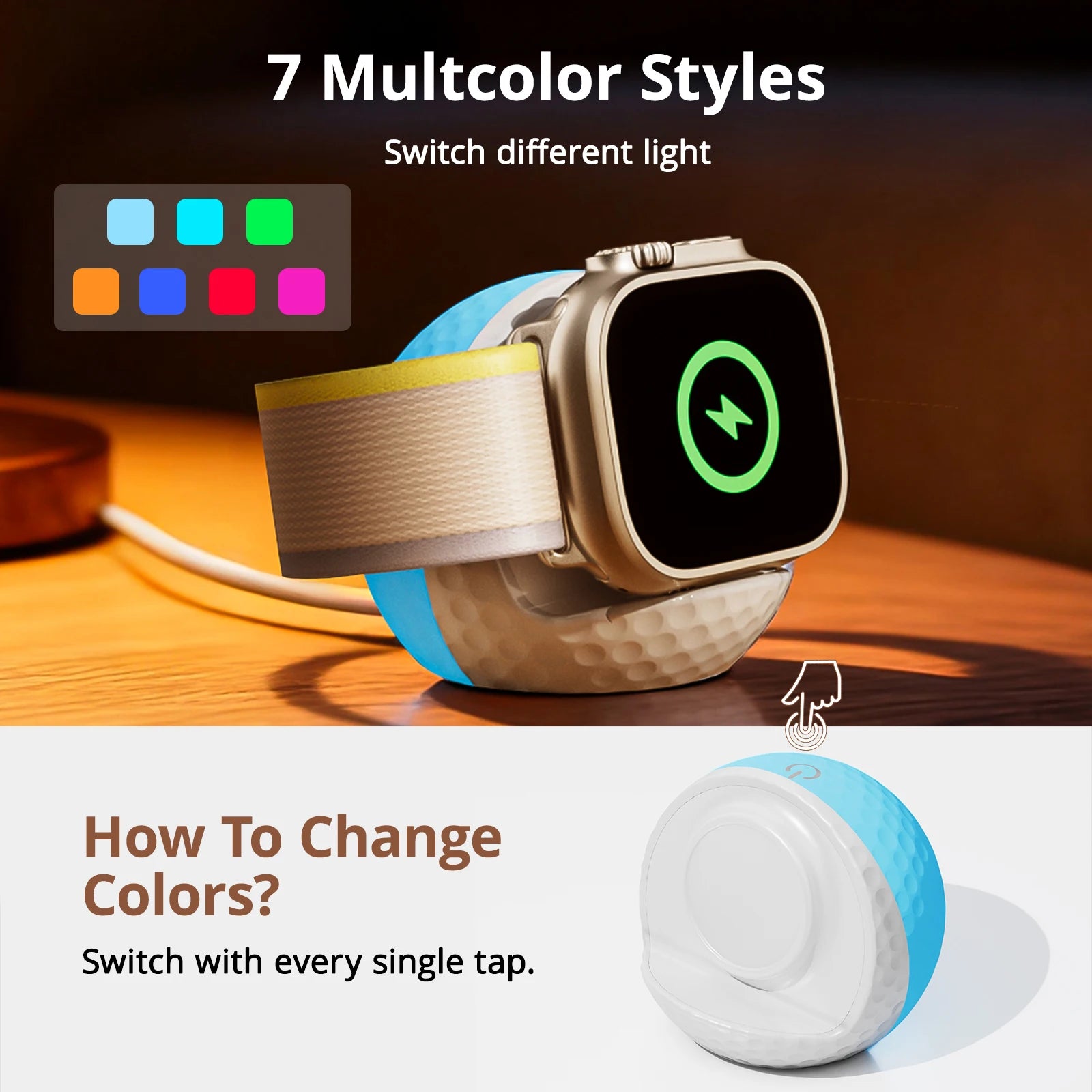 Portable RGB Lighting Wireless Charger Stand For Apple Watch Series 11 10 9 8 7 6 5 4 3 2 SE/Ultra 3 Magnetic Fast Charg