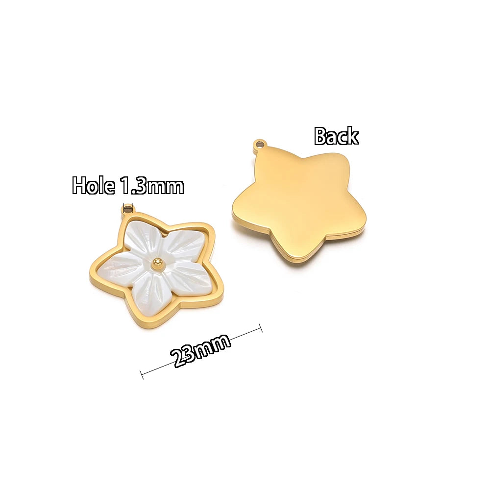 3pcs Stainless Steel Flowers Flat White Shell Charms for DIY Women Jewelry Necklace Findings Earrings Pendant Making Sup
