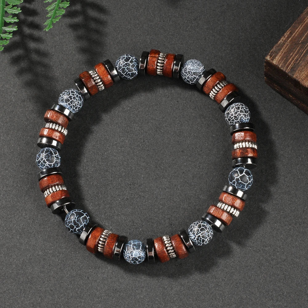Weathered agate bracelet men natural stone wood outfit sporty vintage jewelry scene fashion accessories