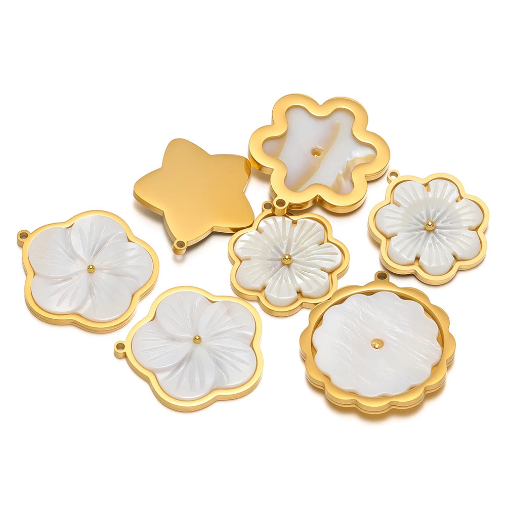 3pcs Stainless Steel Flowers Flat White Shell Charms for DIY Women Jewelry Necklace Findings Earrings Pendant Making Sup