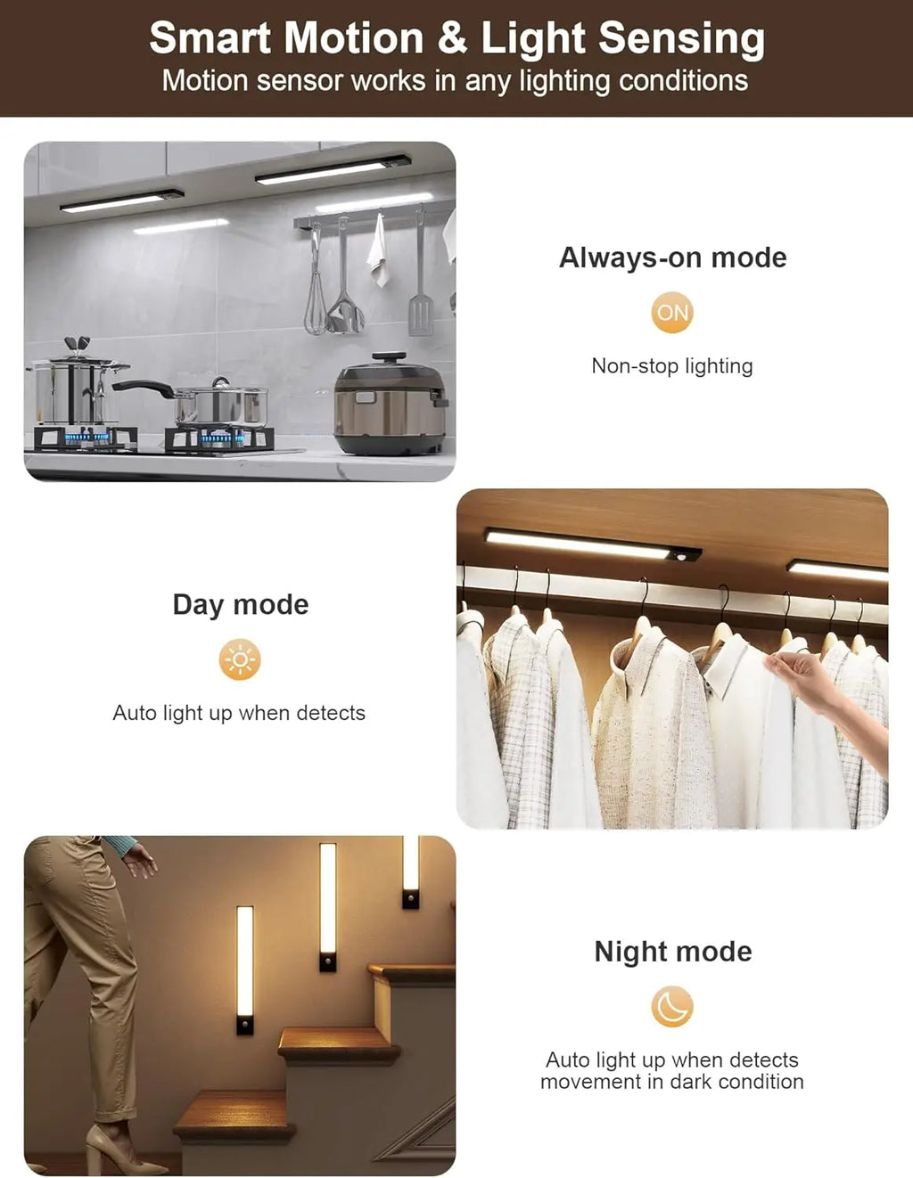 Motion Sensor Night Light USB Rechargeable Wireless Lamp Under Cabinet Led Lights for Kitchen Cabinet Bedroom Wardrobe L