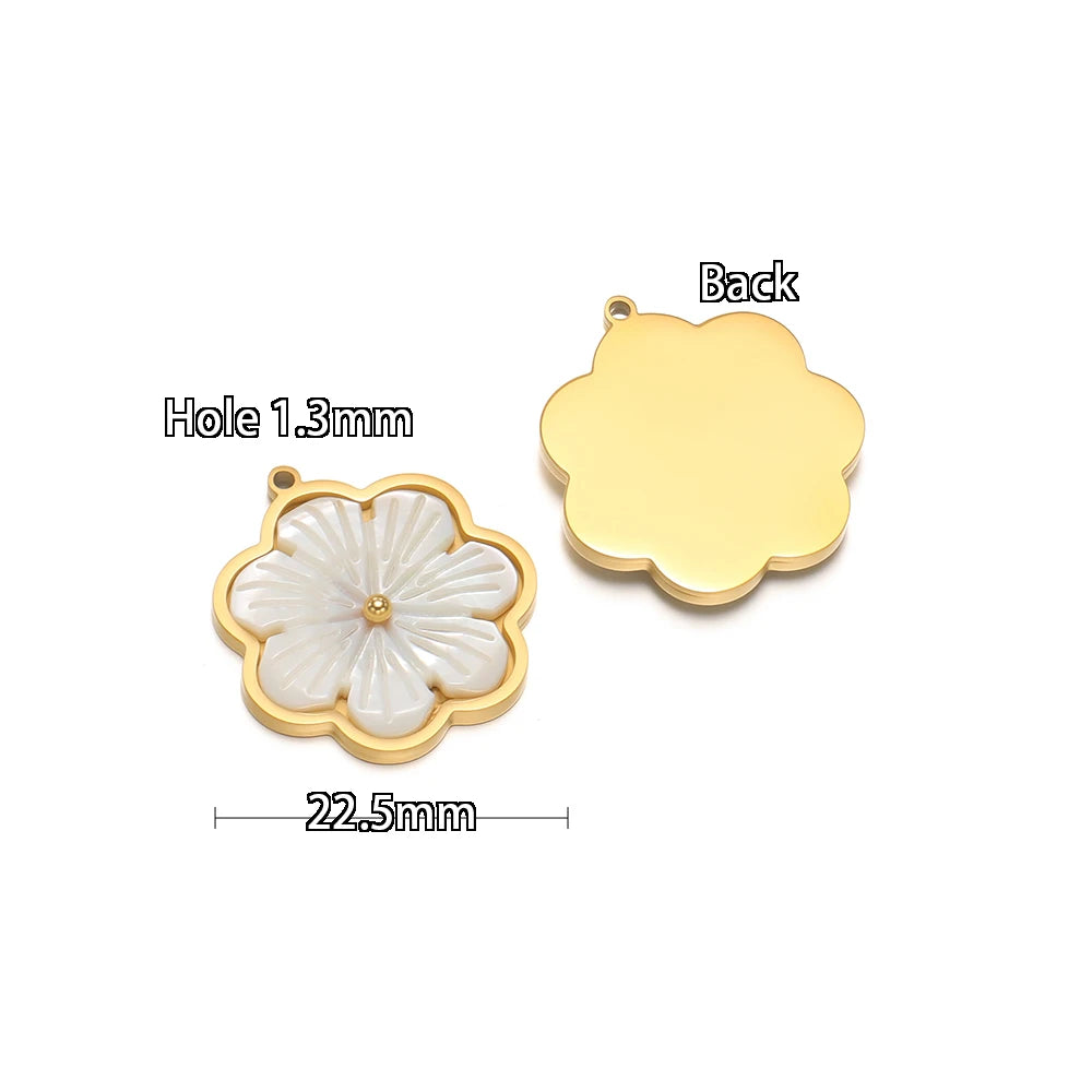 3pcs Stainless Steel Flowers Flat White Shell Charms for DIY Women Jewelry Necklace Findings Earrings Pendant Making Sup