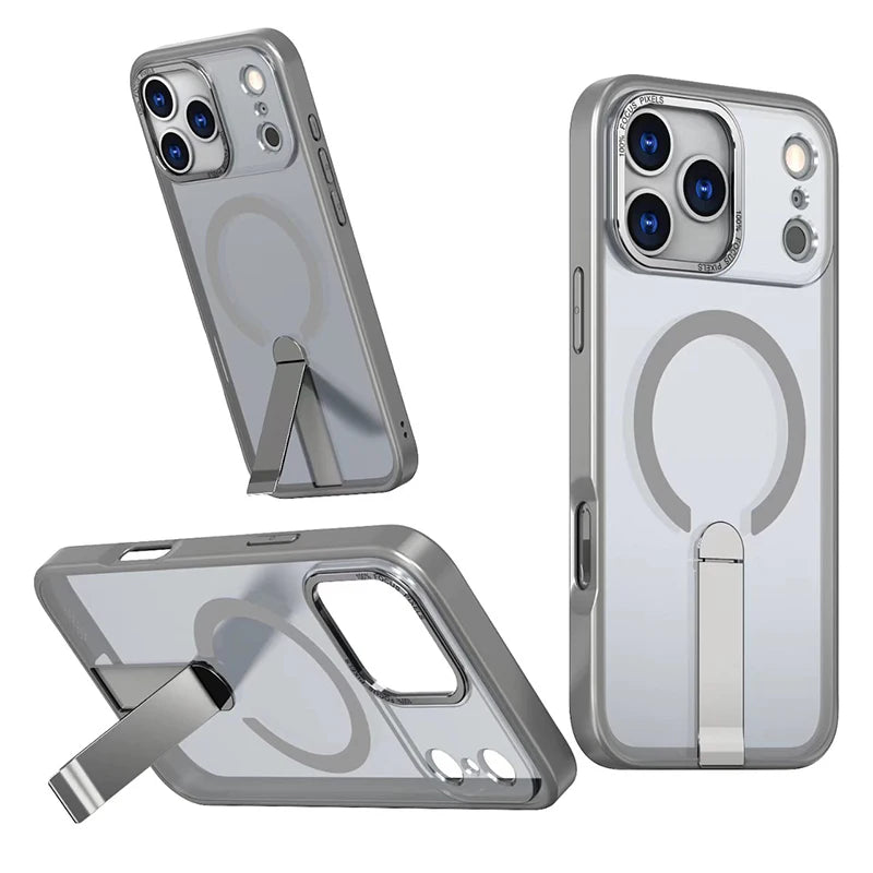 Manyetik Görünmez Telefon Standı Kılıf – iPhone (Mat Metal)