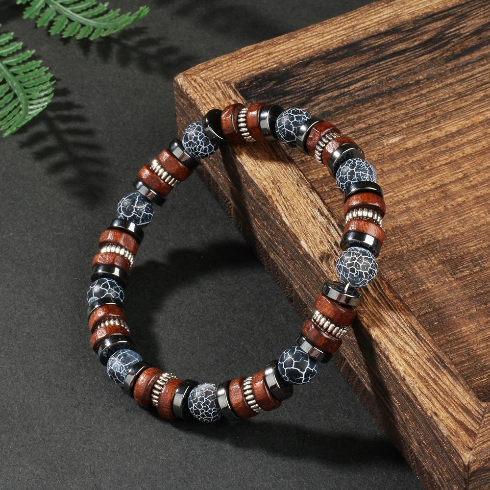 Weathered agate bracelet men natural stone wood outfit sporty vintage jewelry scene fashion accessories