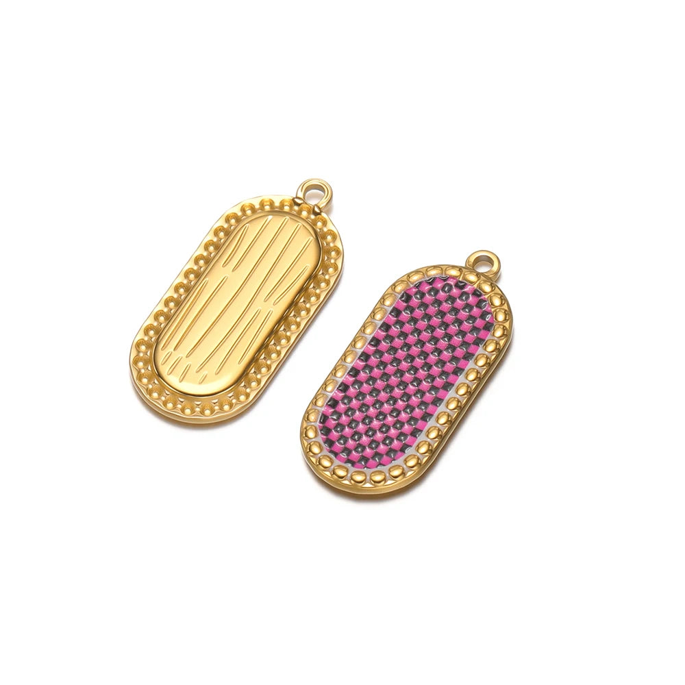 4pcs Stainless Steel Gold Oval Plaid Charms Pendant for DIY Women Necklace Jewelry Findings Bracelets Earrings Making Su