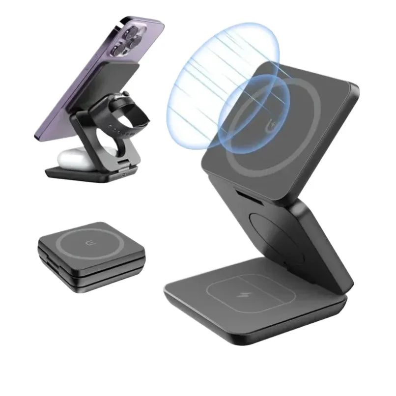 3 in 1 Foldable Magnetic Wireless Charger Stand for MagSafe Compatible iPhone 17 16 15 Apple Watch AirPods Pro 2 Strong 