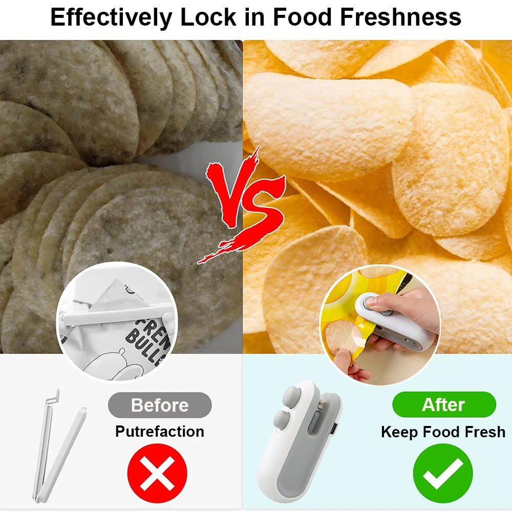 Mini Sealing Machine 2IN1 Heat Sealer Storage Bag Package Plastic Food Sealer USB Rechargable Clip Bag Handheld Food Hea