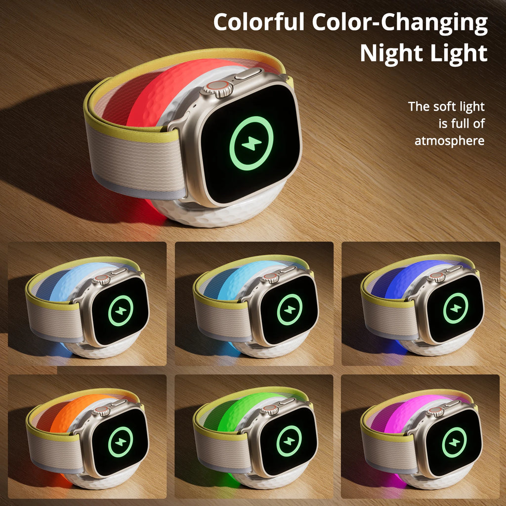 Portable RGB Lighting Wireless Charger Stand For Apple Watch Series 11 10 9 8 7 6 5 4 3 2 SE/Ultra 3 Magnetic Fast Charg