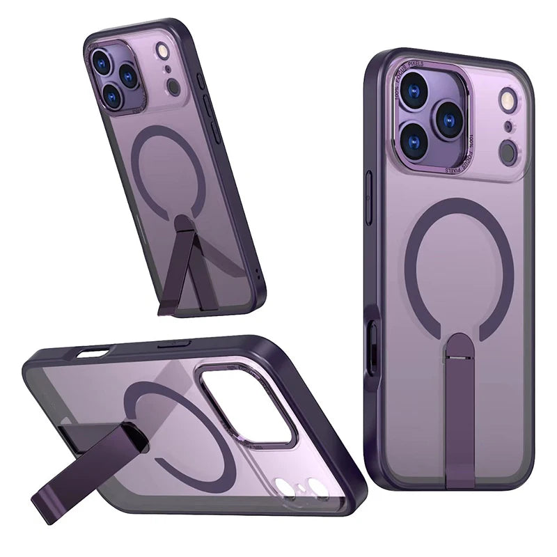 Manyetik Görünmez Telefon Standı Kılıf – iPhone (Mat Metal)