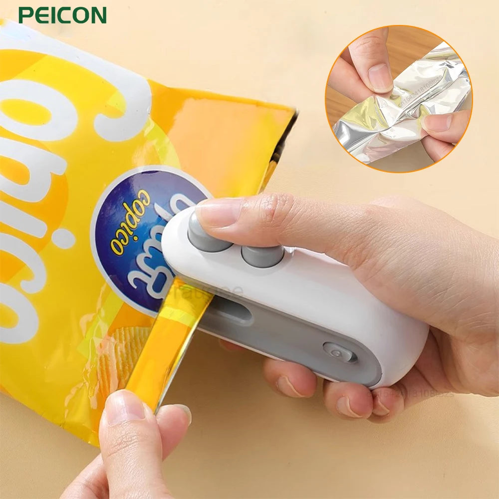 Mini Sealing Machine 2IN1 Heat Sealer Storage Bag Package Plastic Food Sealer USB Rechargable Clip Bag Handheld Food Hea