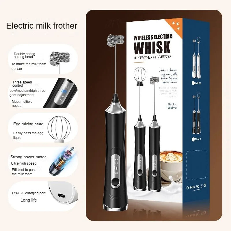 Electric coffee mixer, milk frother, handheld egg beater, 3-speed jam mixer, picnic travel barbecue ingredient mixer
