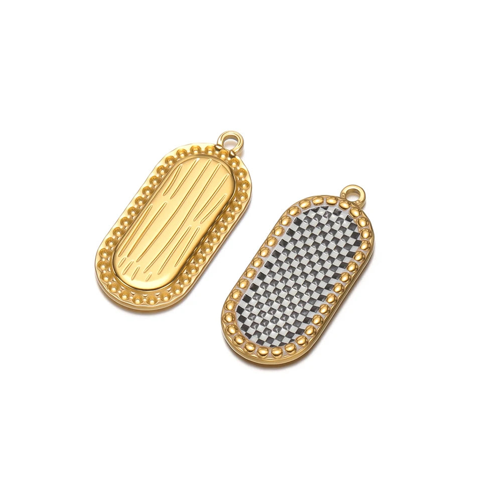 4pcs Stainless Steel Gold Oval Plaid Charms Pendant for DIY Women Necklace Jewelry Findings Bracelets Earrings Making Su