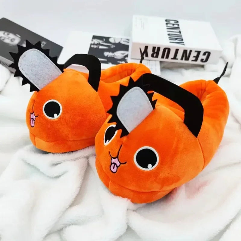 Anime Chainsaw Man Pochita House Slipper Winter Shoe Woman Warm Fuzzy Furry Cartoon Plush Grip Female Cute Home Slipper