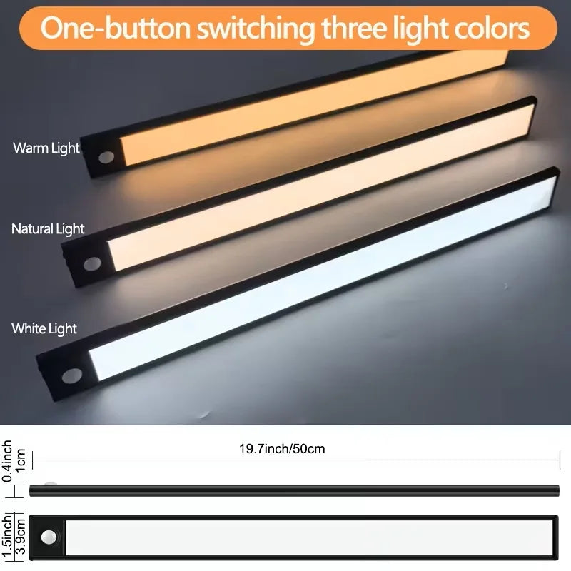 Motion Sensor Night Light USB Rechargeable Wireless Lamp Under Cabinet Led Lights for Kitchen Cabinet Bedroom Wardrobe L