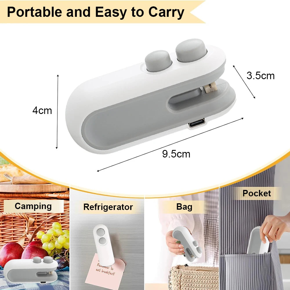 Mini Sealing Machine 2IN1 Heat Sealer Storage Bag Package Plastic Food Sealer USB Rechargable Clip Bag Handheld Food Hea