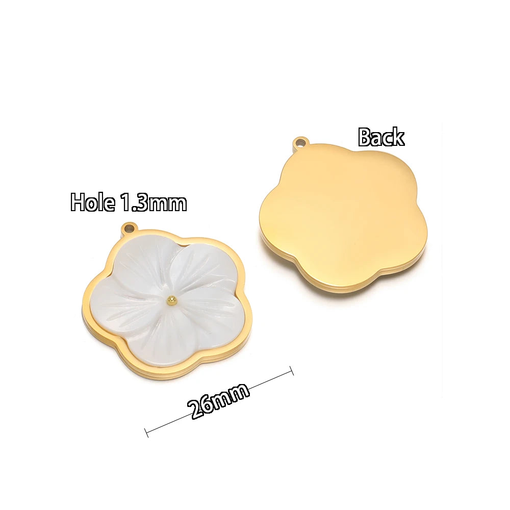 3pcs Stainless Steel Flowers Flat White Shell Charms for DIY Women Jewelry Necklace Findings Earrings Pendant Making Sup