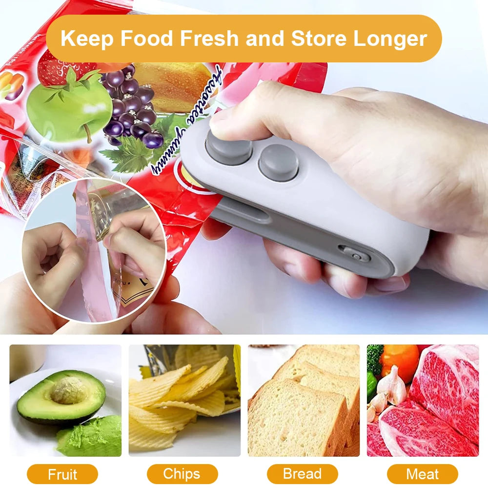 Mini Sealing Machine 2IN1 Heat Sealer Storage Bag Package Plastic Food Sealer USB Rechargable Clip Bag Handheld Food Hea