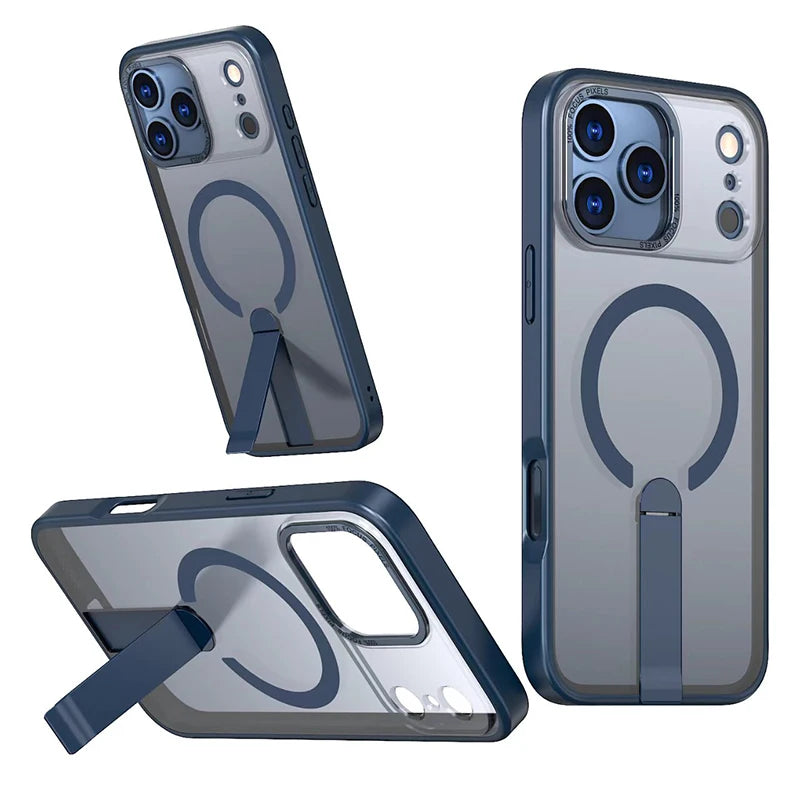 Manyetik Görünmez Telefon Standı Kılıf – iPhone (Mat Metal)