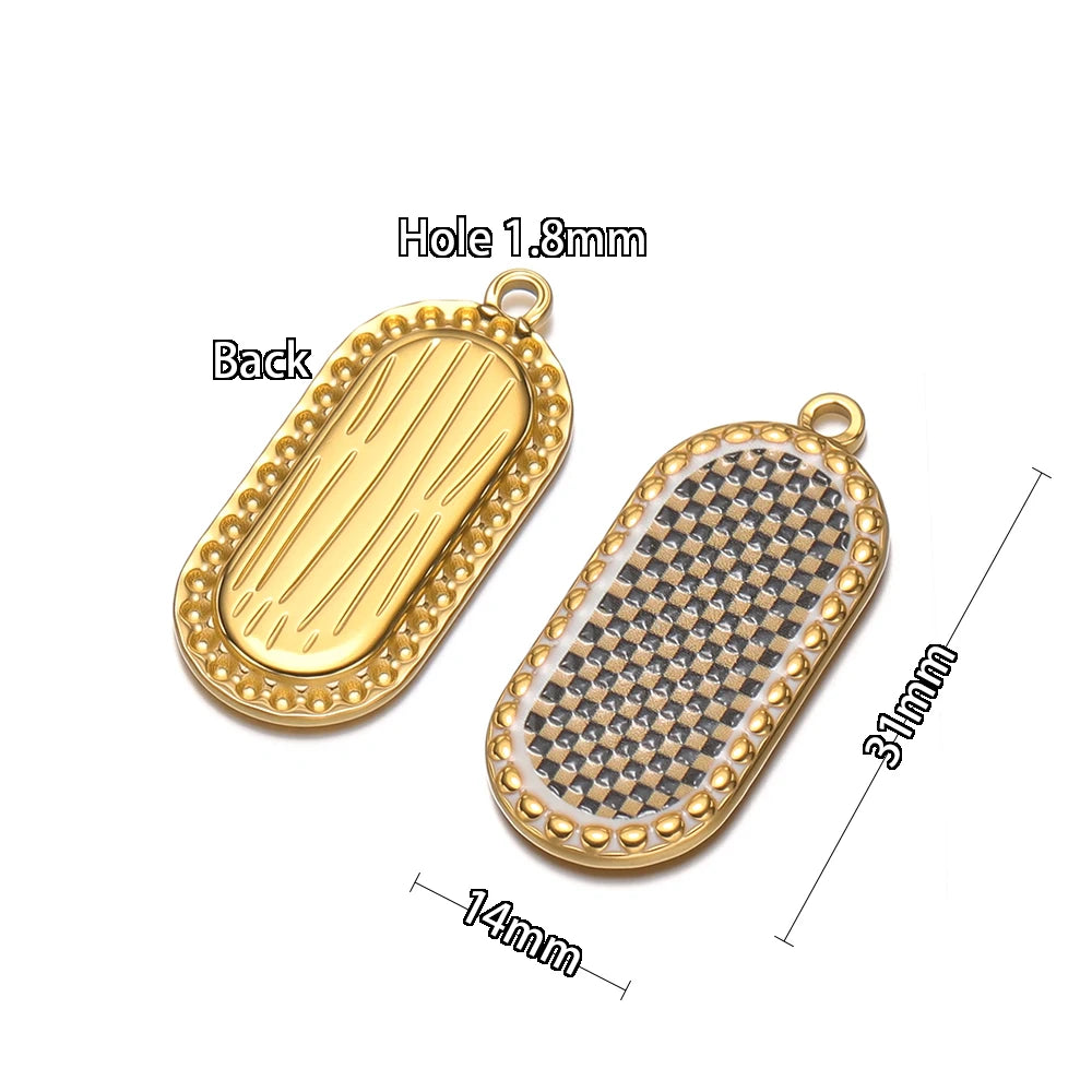 4pcs Stainless Steel Gold Oval Plaid Charms Pendant for DIY Women Necklace Jewelry Findings Bracelets Earrings Making Su
