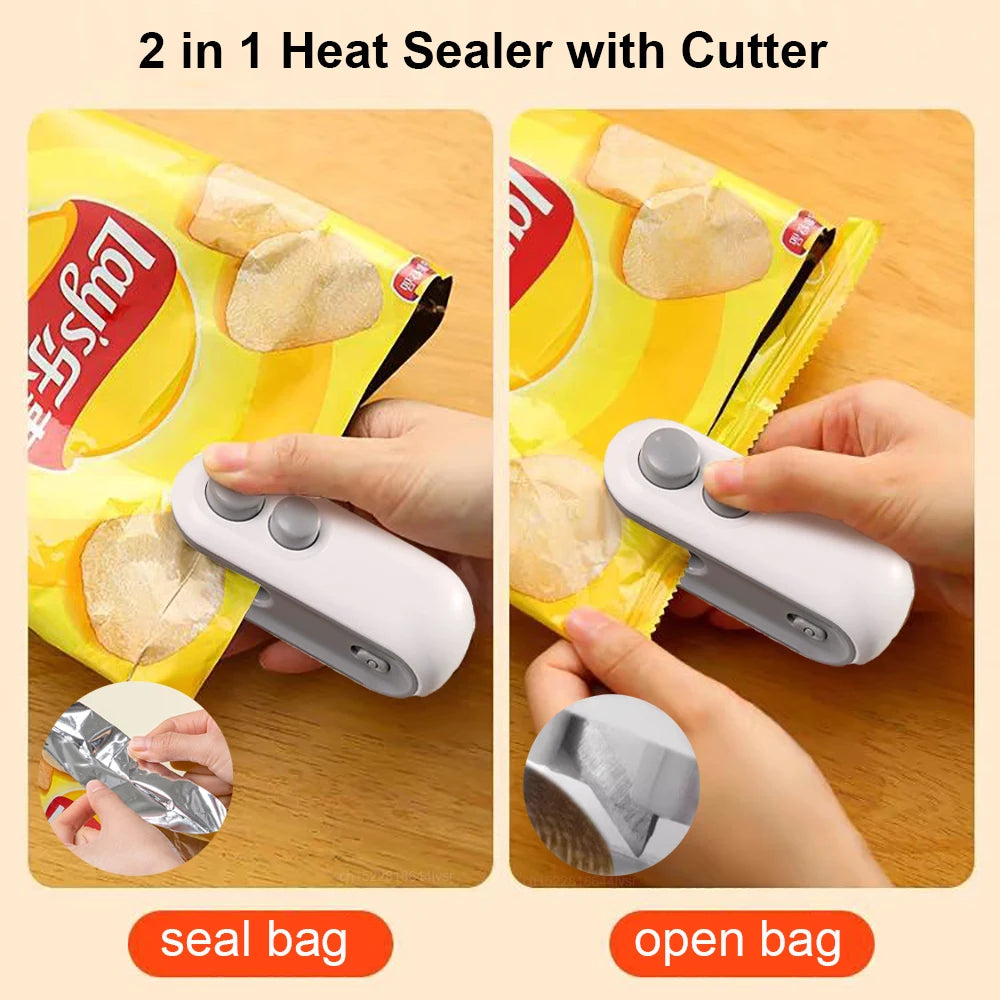 Mini Sealing Machine 2IN1 Heat Sealer Storage Bag Package Plastic Food Sealer USB Rechargable Clip Bag Handheld Food Hea
