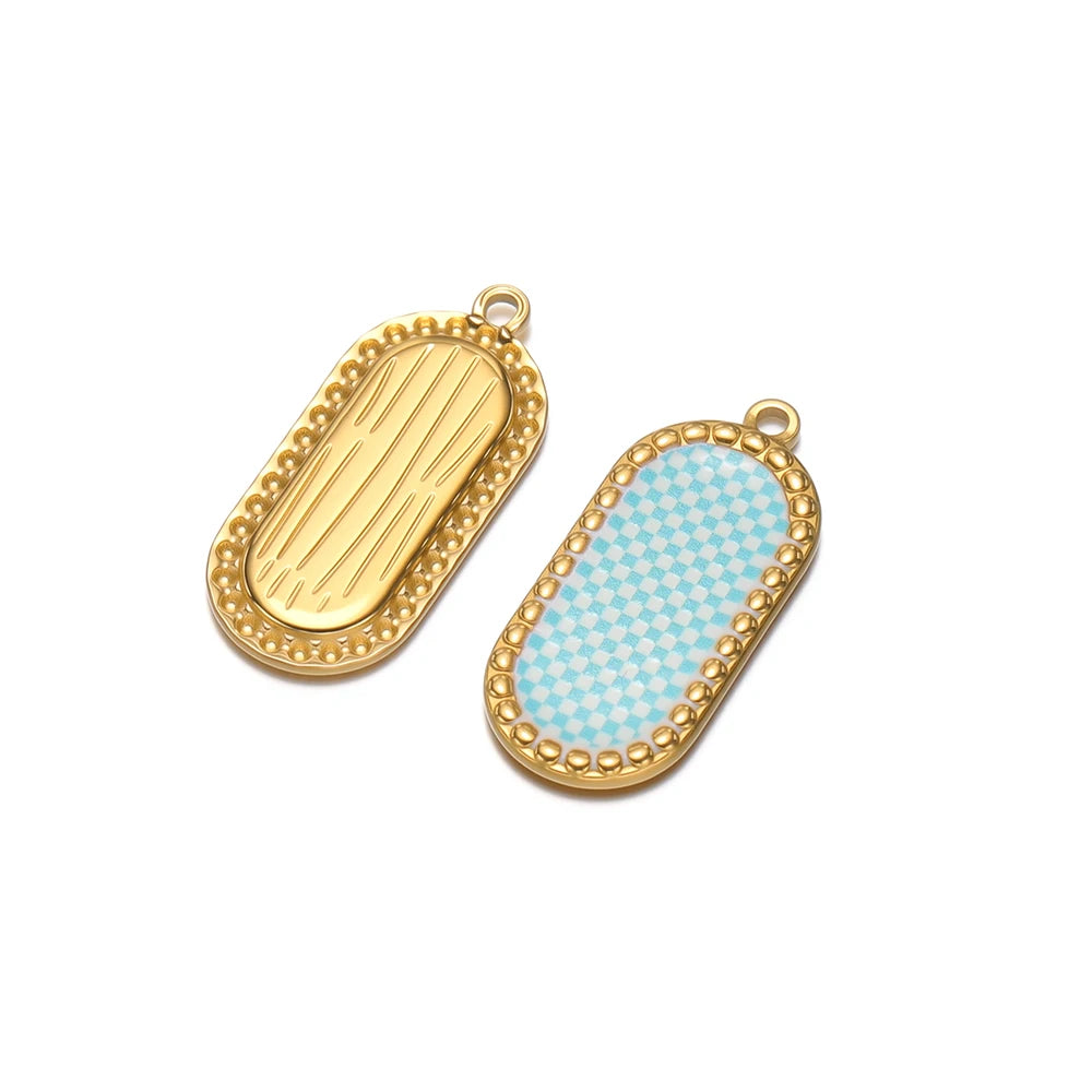 4pcs Stainless Steel Gold Oval Plaid Charms Pendant for DIY Women Necklace Jewelry Findings Bracelets Earrings Making Su