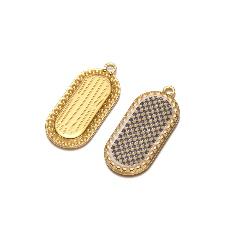 4pcs Stainless Steel Gold Oval Plaid Charms Pendant for DIY Women Necklace Jewelry Findings Bracelets Earrings Making Su