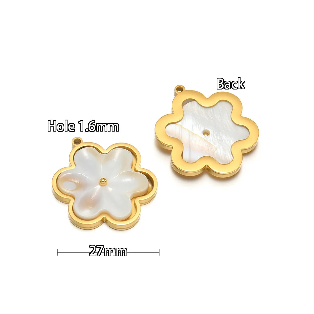 3pcs Stainless Steel Flowers Flat White Shell Charms for DIY Women Jewelry Necklace Findings Earrings Pendant Making Sup