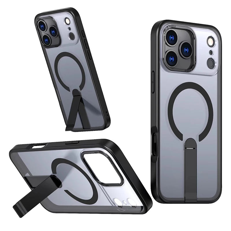 Manyetik Görünmez Telefon Standı Kılıf – iPhone (Mat Metal)