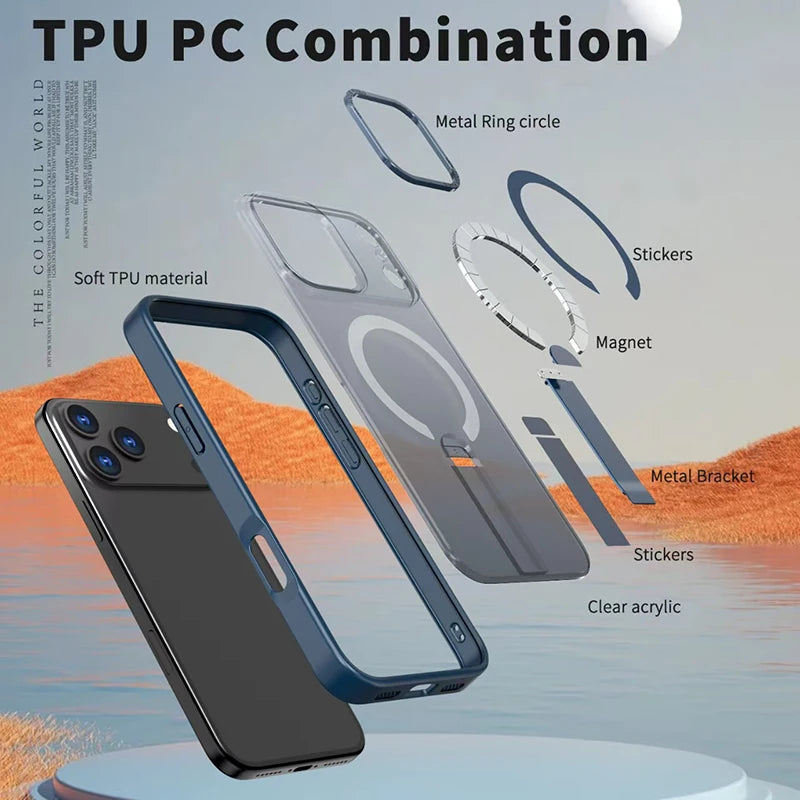 High quality matte metal invisible bracket car magnetic phone case · ForIPhone17Pro Max 13 14 15 16 lens bumper full protection