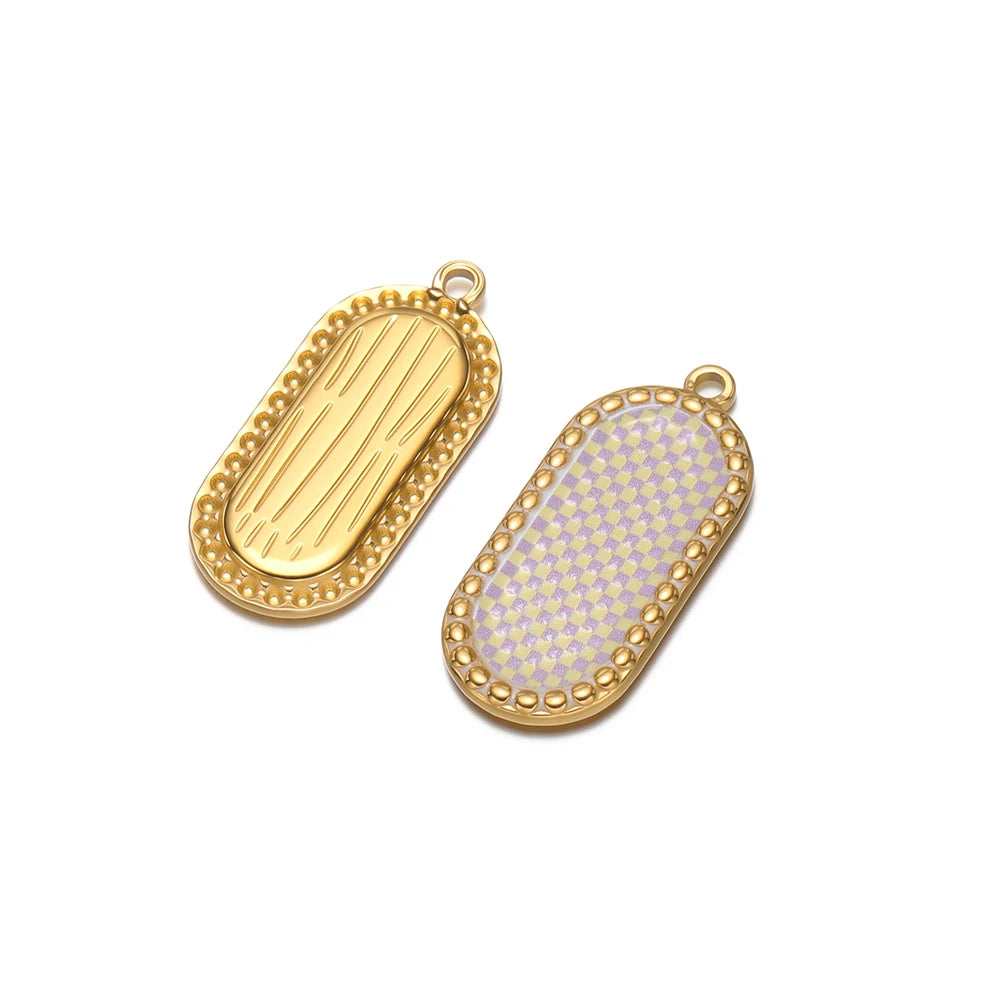 4pcs Stainless Steel Gold Oval Plaid Charms Pendant for DIY Women Necklace Jewelry Findings Bracelets Earrings Making Su