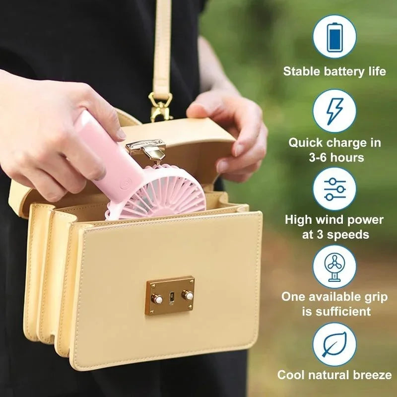 Mini Handheld Fan, 3 In 1 Portable Desk Fan With Stand, Small Usb Rechargeable Fan For Travel Office Home