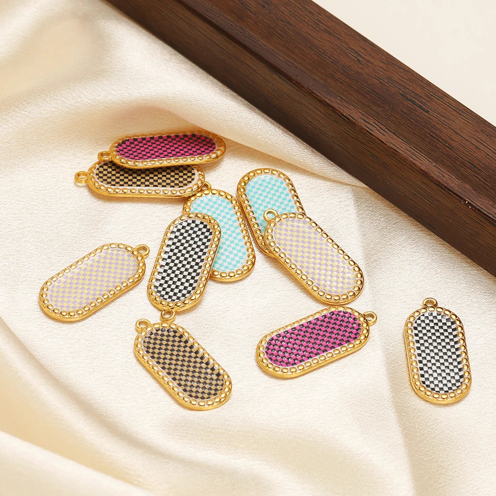 4pcs Stainless Steel Gold Oval Plaid Charms Pendant for DIY Women Necklace Jewelry Findings Bracelets Earrings Making Su