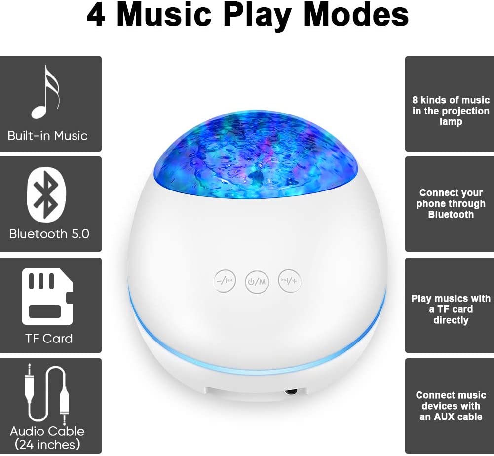Ocean Wave Projector Night Light Bluetooth Music Player - 5