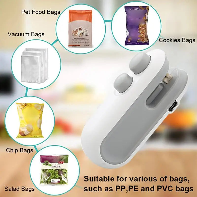 Mini Handheld Food Heat Sealer USB Rechargeable Heat Sealer Food Storage Bag Plastic Package Food Sealer