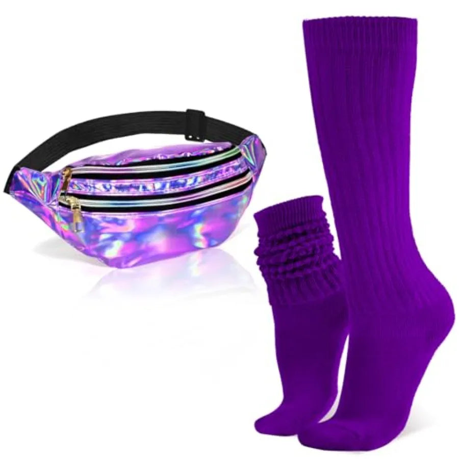Holographic Fanny Packs for Women Men Cross Body Slouch Socks Belt Bag Scrunch Socks 80s 90s Accessories