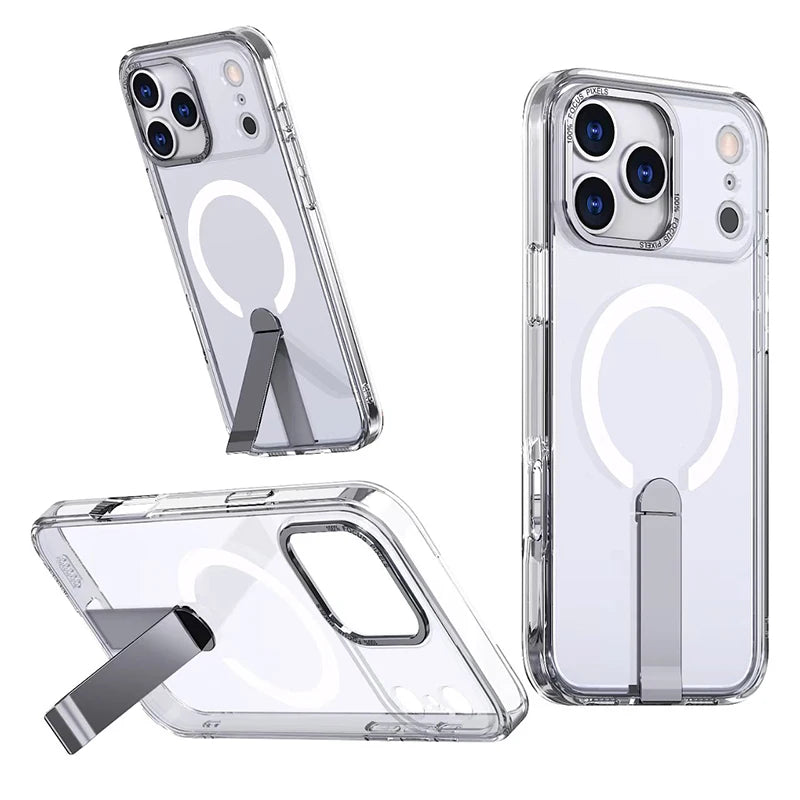 Manyetik Görünmez Telefon Standı Kılıf – iPhone (Mat Metal)