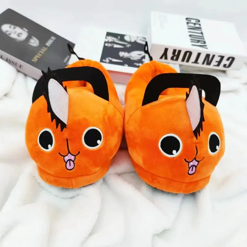 Anime Chainsaw Man Pochita House Slipper Winter Shoe Woman Warm Fuzzy Furry Cartoon Plush Grip Female Cute Home Slipper