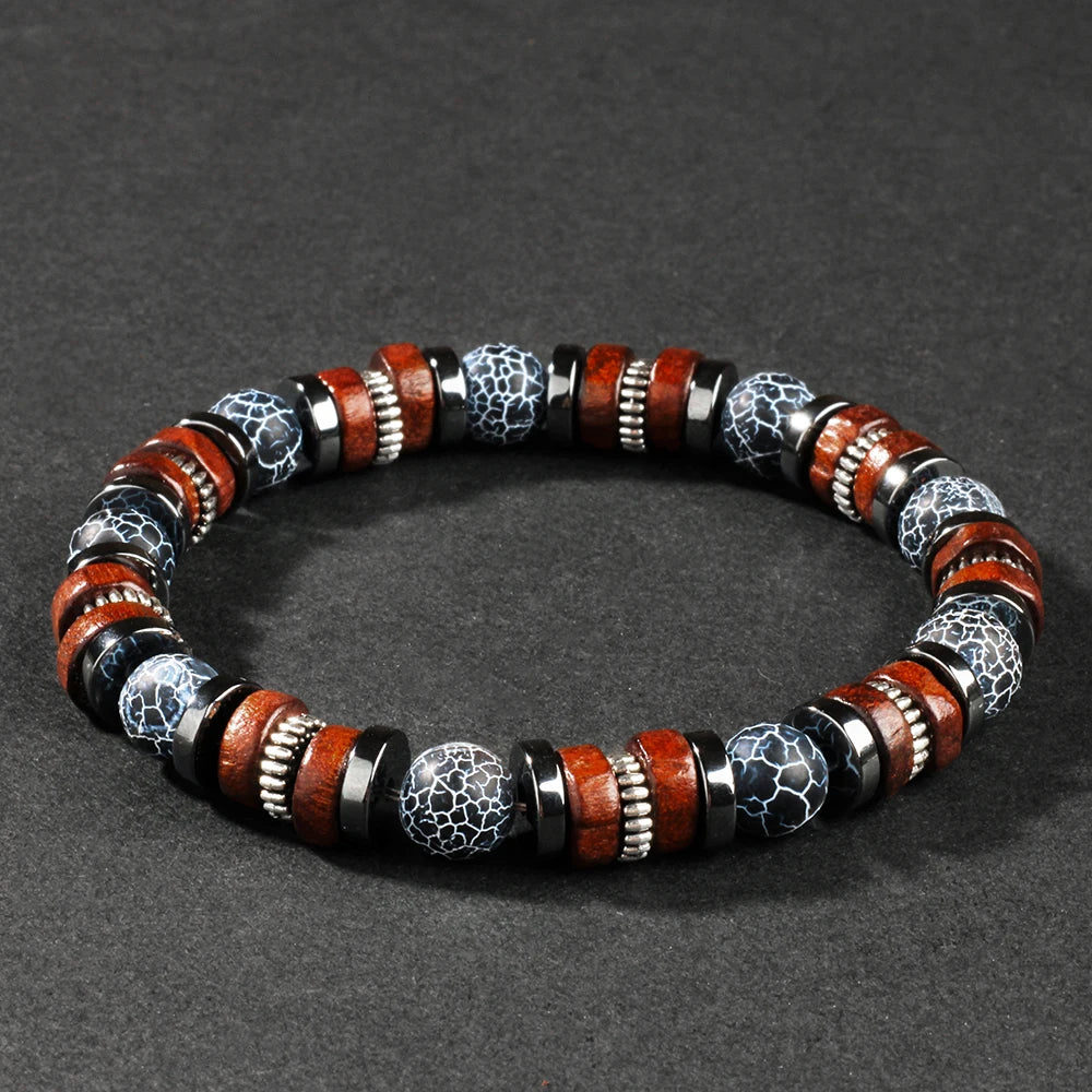 Weathered agate bracelet men natural stone wood outfit sporty vintage jewelry scene fashion accessories