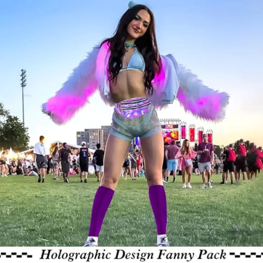 Holographic Fanny Packs for Women Men Cross Body Slouch Socks Belt Bag Scrunch Socks 80s 90s Accessories